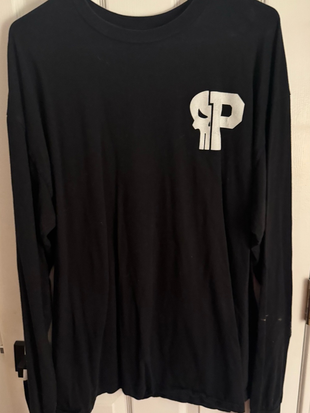 Marvel Black Long Sleeve Tee with White 'P’Chest Graphic punishers